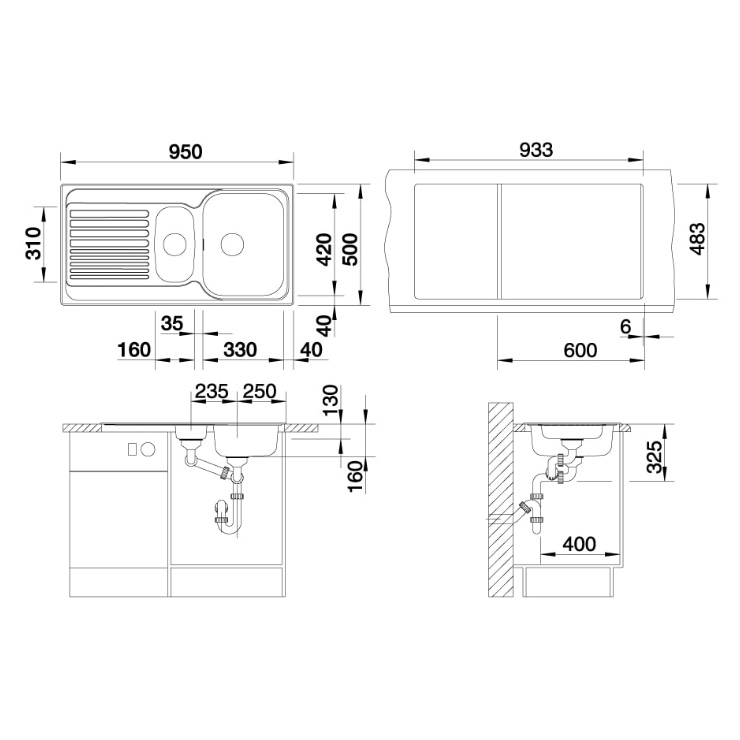 Кухонная мойка Blanco TIPO 6 S матовая (214701+214301-1) 511929 3