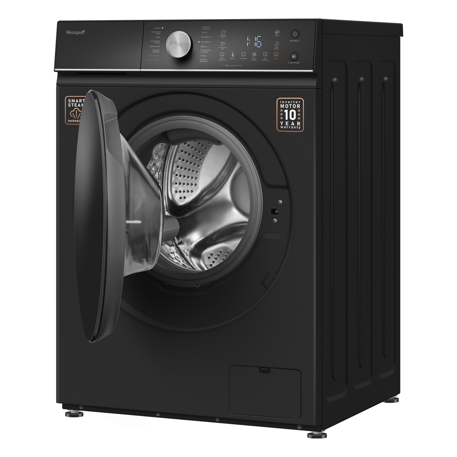 Стирально-сушильная машина Weissgauff WMD 61211 D Inverter Steam Matt Black 6
