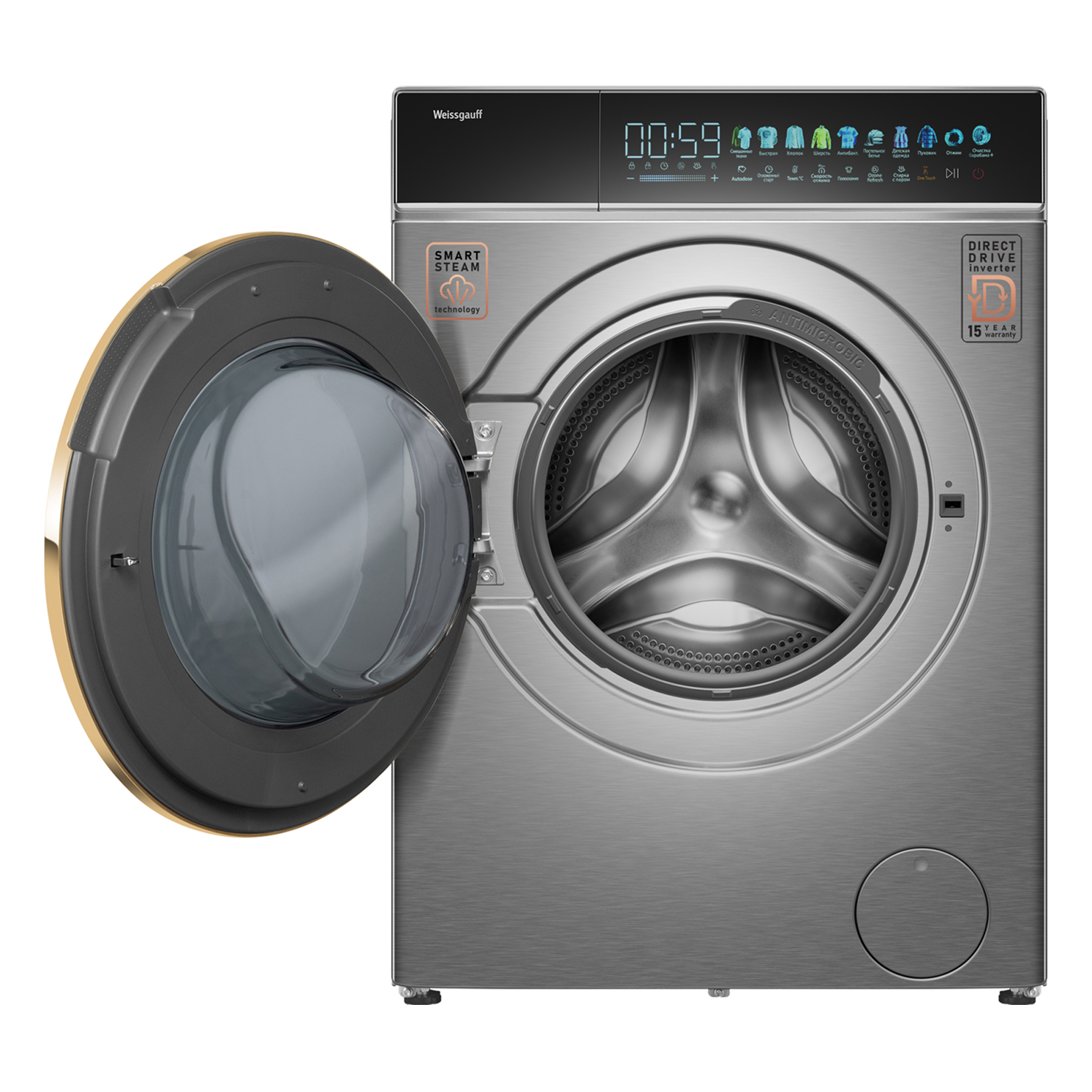 Стиральная машина с фронтальной загрузкой Weissgauff WM 58411 Direct Drive Inverter Premium Steam Steel 3