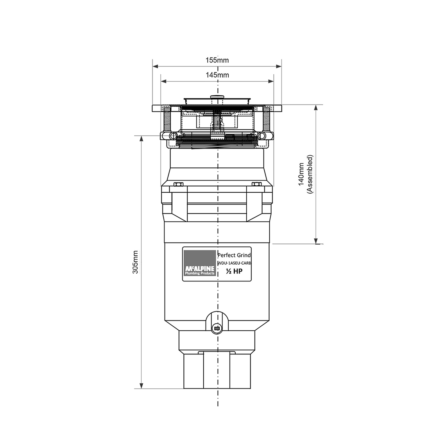 Измельчитель пищевых отходов McAlpine Perfect Grind Slim WDU-1ASEU-CARB 4