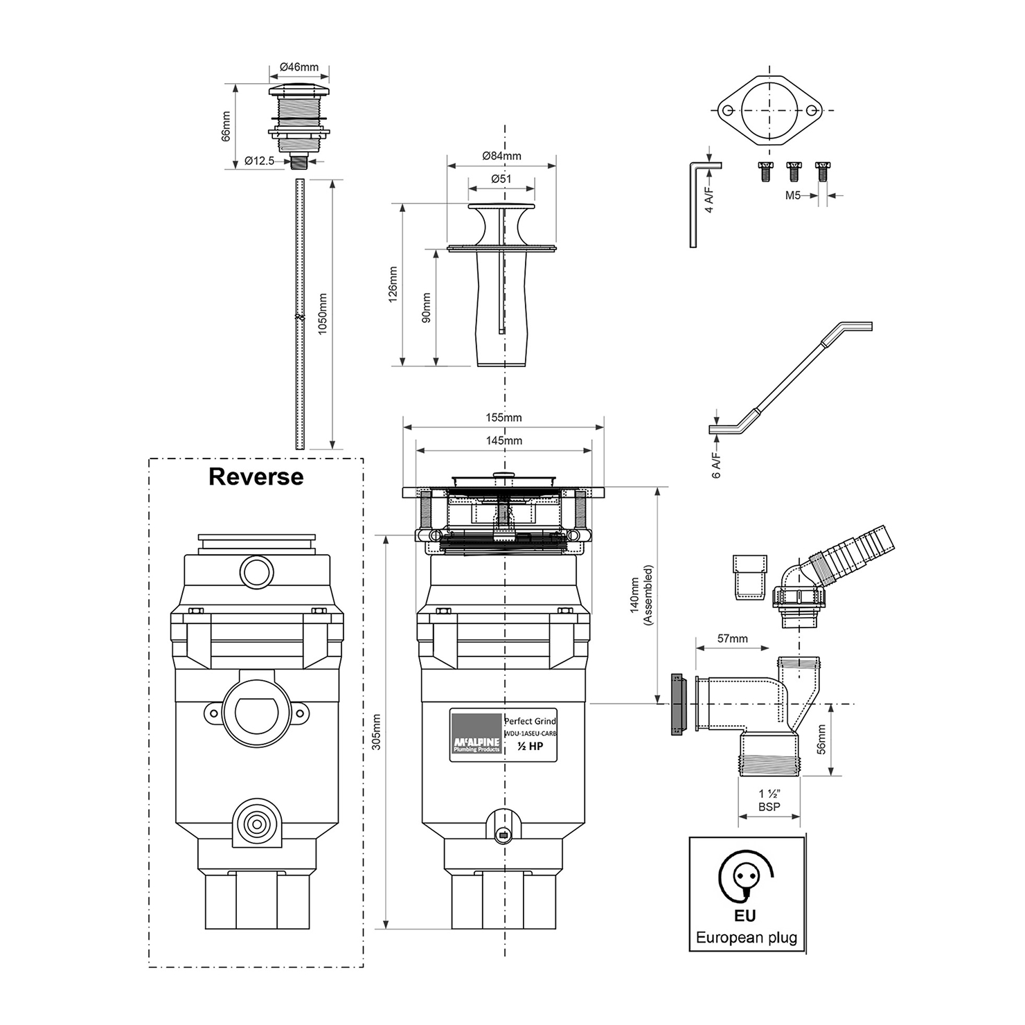 Измельчитель пищевых отходов McAlpine Perfect Grind Slim WDU-1ASEU-CARB 3