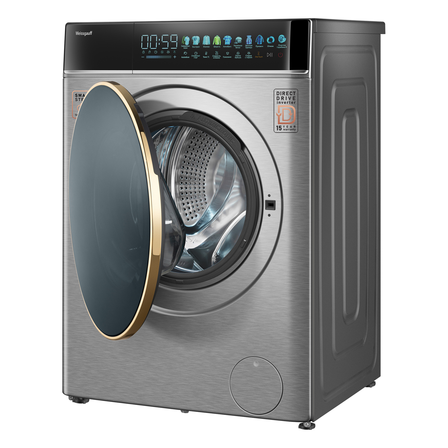 Стиральная машина с фронтальной загрузкой Weissgauff WM 58411 Direct Drive Inverter Premium Steam Steel 6